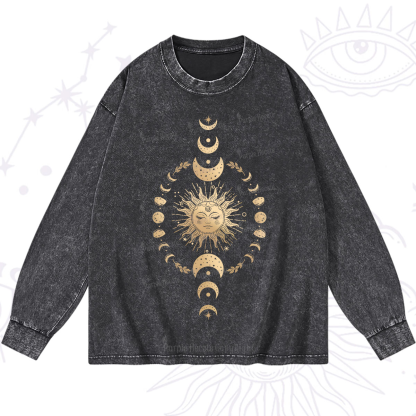 Purplehecate Celestial Sun & Moon Phases Washed Long Sleeve Shirt