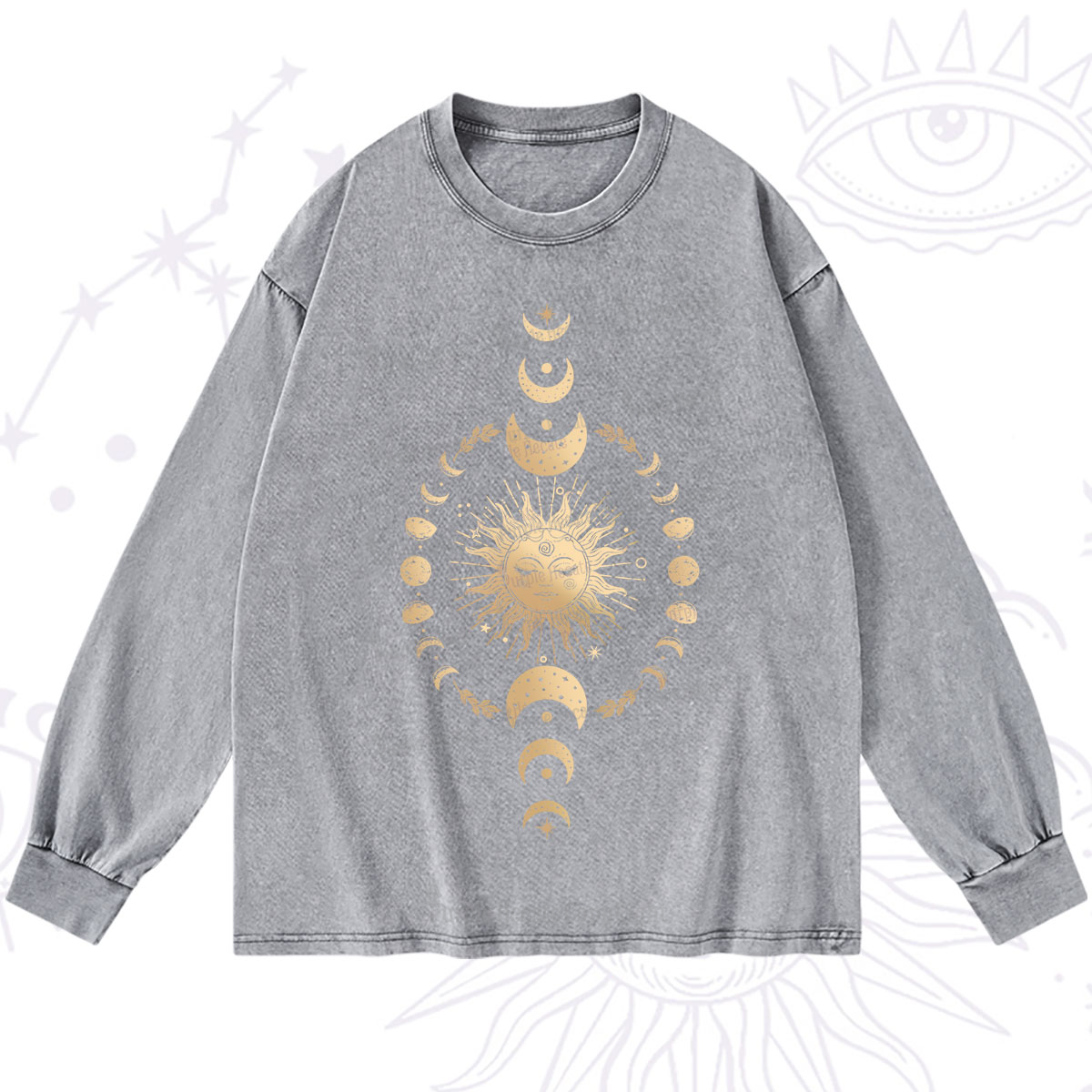 Purplehecate Celestial Sun & Moon Phases Washed Long Sleeve Shirt