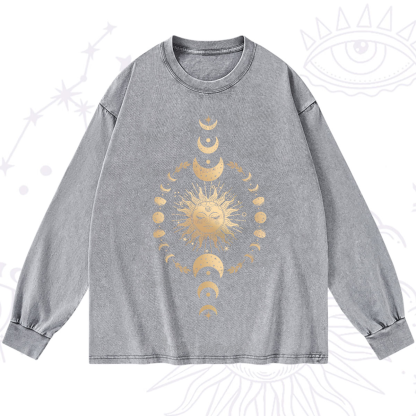 Purplehecate Celestial Sun & Moon Phases Washed Long Sleeve Shirt