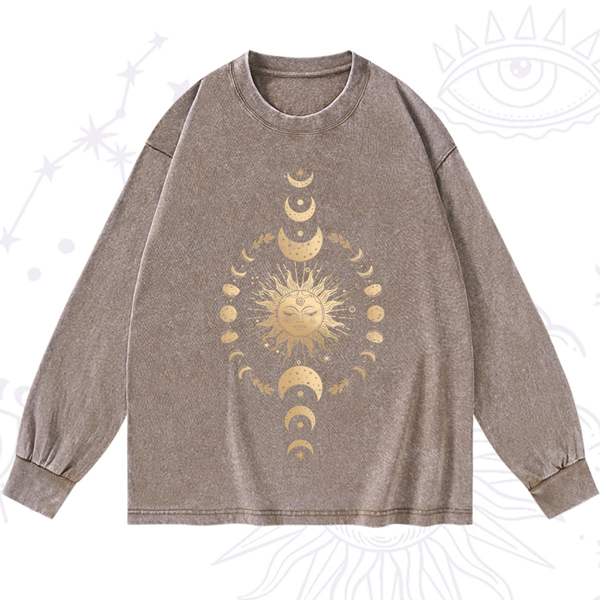 Purplehecate Celestial Sun & Moon Phases Washed Long Sleeve Shirt