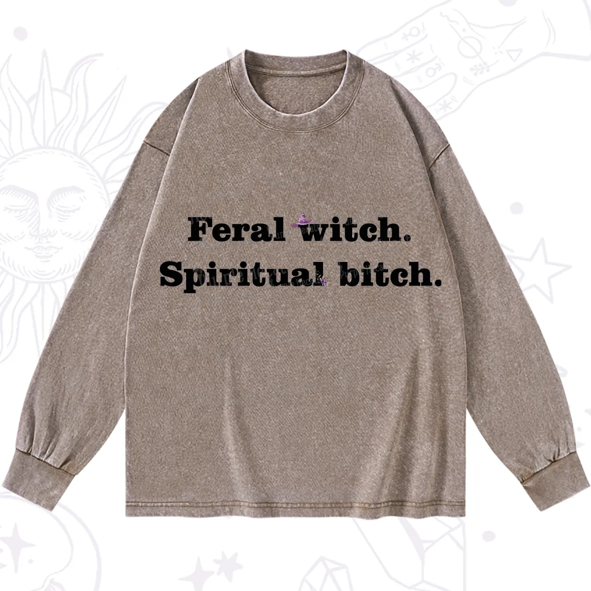 Purplehecate Feral Witch Spiritual Bitch Washed Long Sleeve Shirt