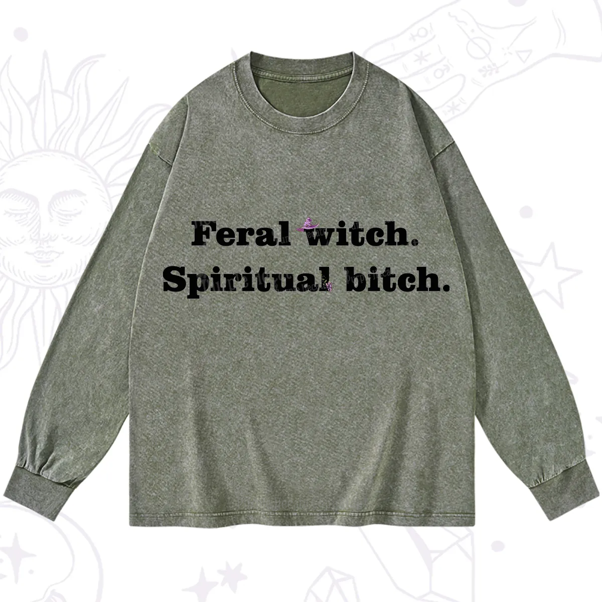 Purplehecate Feral Witch Spiritual Bitch Washed Long Sleeve Shirt