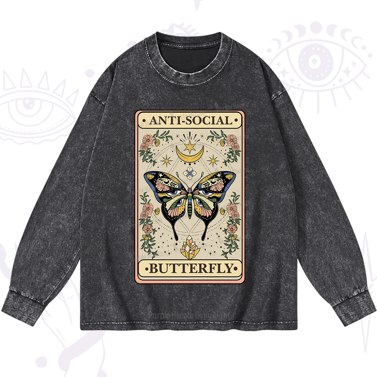 Purplehecate The Anti Social Nutterfly Oracle Card Washed Long Sleeve Shirt