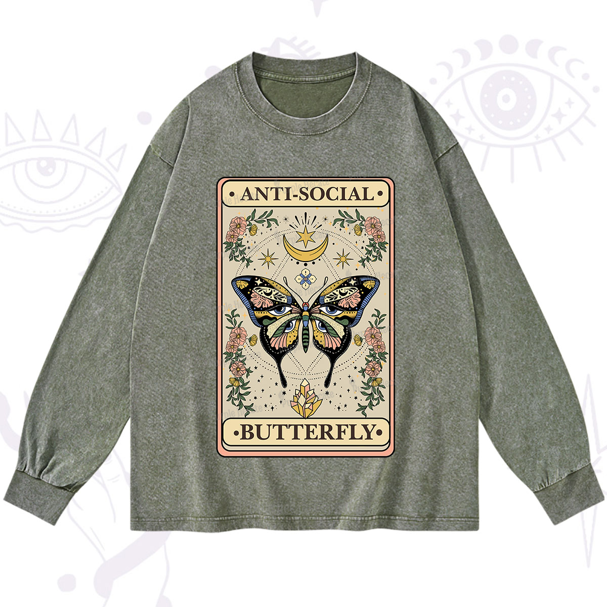 Purplehecate The Anti Social Nutterfly Oracle Card Washed Long Sleeve Shirt