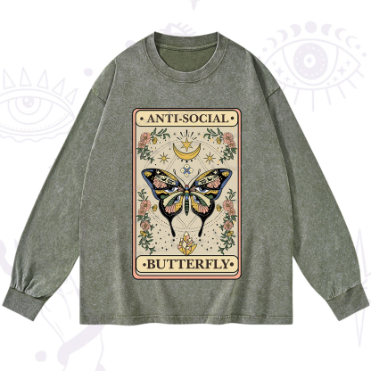 Purplehecate The Anti Social Nutterfly Oracle Card Washed Long Sleeve Shirt