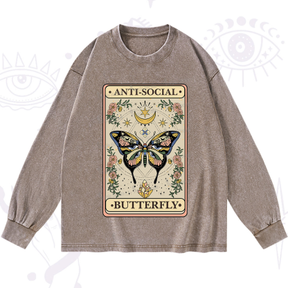Purplehecate The Anti Social Nutterfly Oracle Card Washed Long Sleeve Shirt