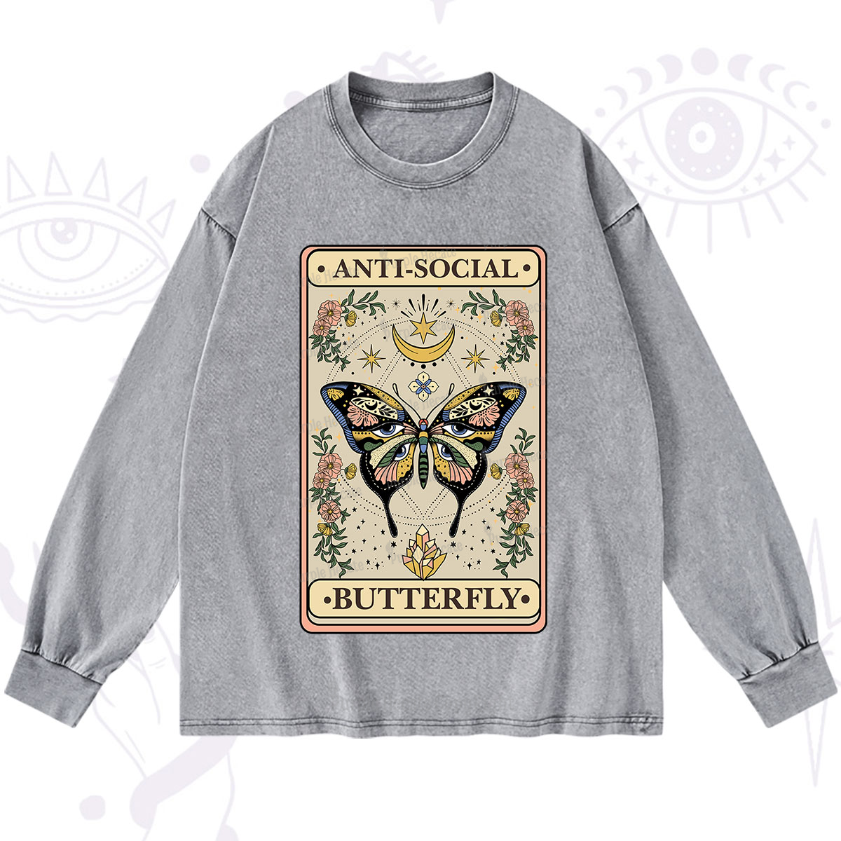 Purplehecate The Anti Social Nutterfly Oracle Card Washed Long Sleeve Shirt