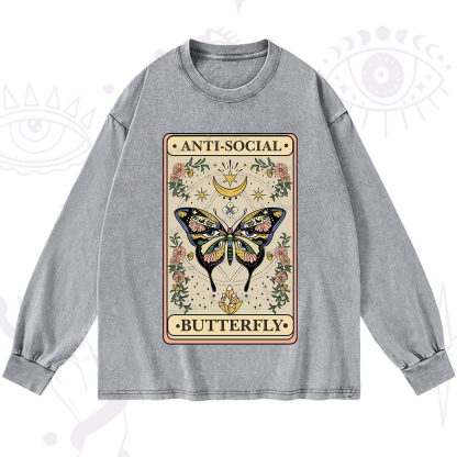 Purplehecate The Anti Social Nutterfly Oracle Card Washed Long Sleeve Shirt