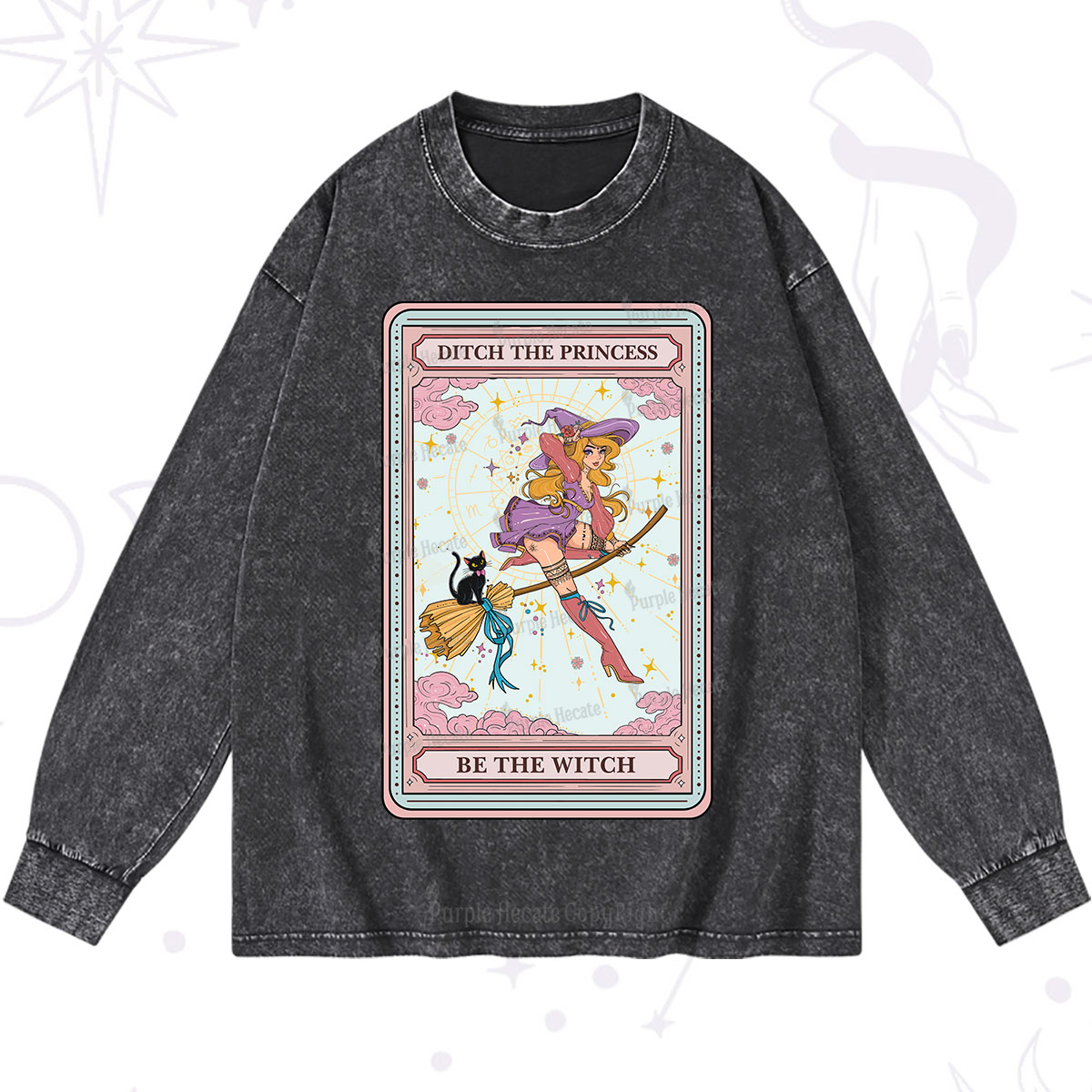 Purplehecate The Ditch The Princess Be The Witch Oracle Card Washed Long Sleeve Shirt