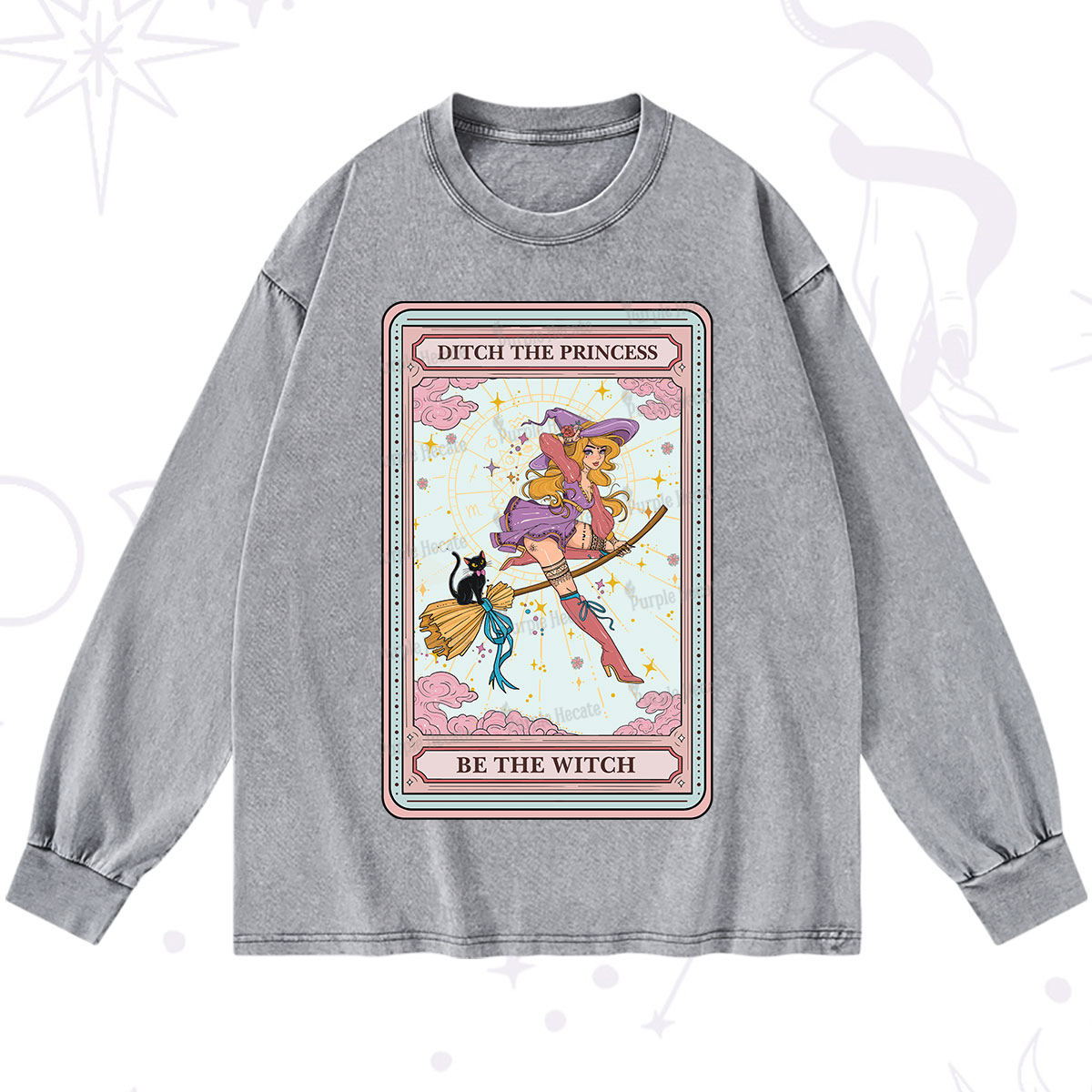 Purplehecate The Ditch The Princess Be The Witch Oracle Card Washed Long Sleeve Shirt