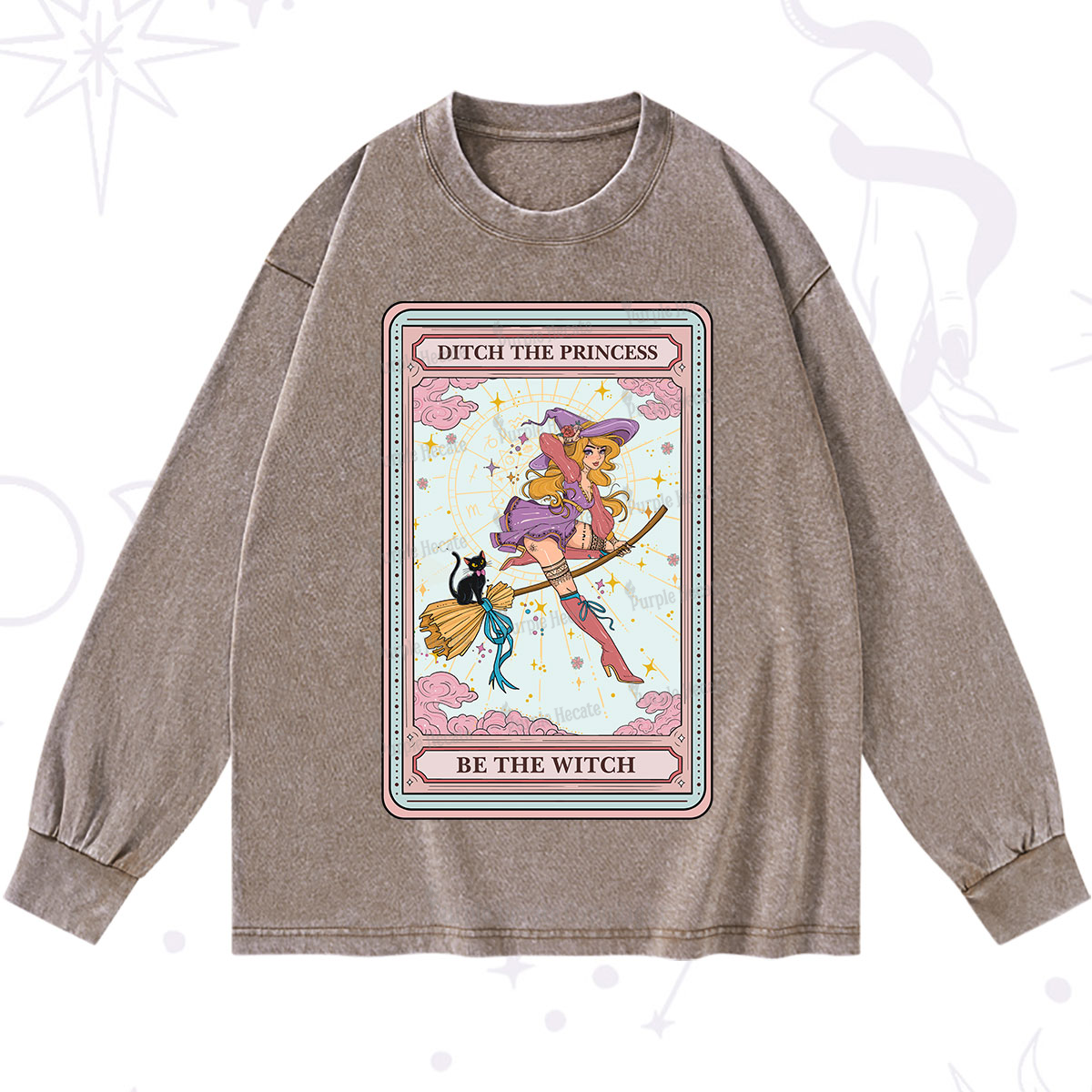 Purplehecate The Ditch The Princess Be The Witch Oracle Card Washed Long Sleeve Shirt