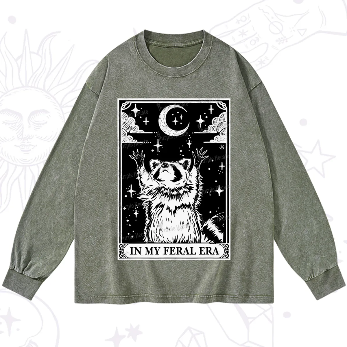 Purplehecate The In My Feral Era Oracle Card Washed Long Sleeve Shirt