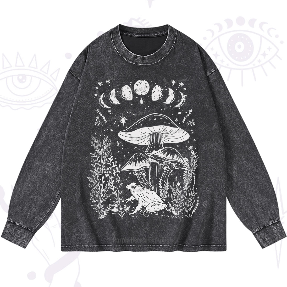 Purplehecate Celestial Frog Mushrooms Washed Long Sleeve Shirt
