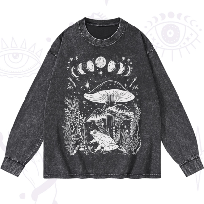 Purplehecate Celestial Frog Mushrooms Washed Long Sleeve Shirt