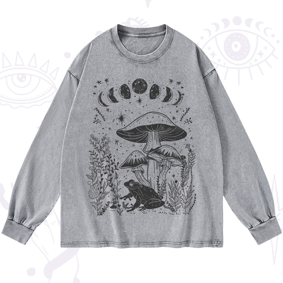Purplehecate Celestial Frog Mushrooms Washed Long Sleeve Shirt