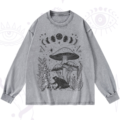 Purplehecate Celestial Frog Mushrooms Washed Long Sleeve Shirt