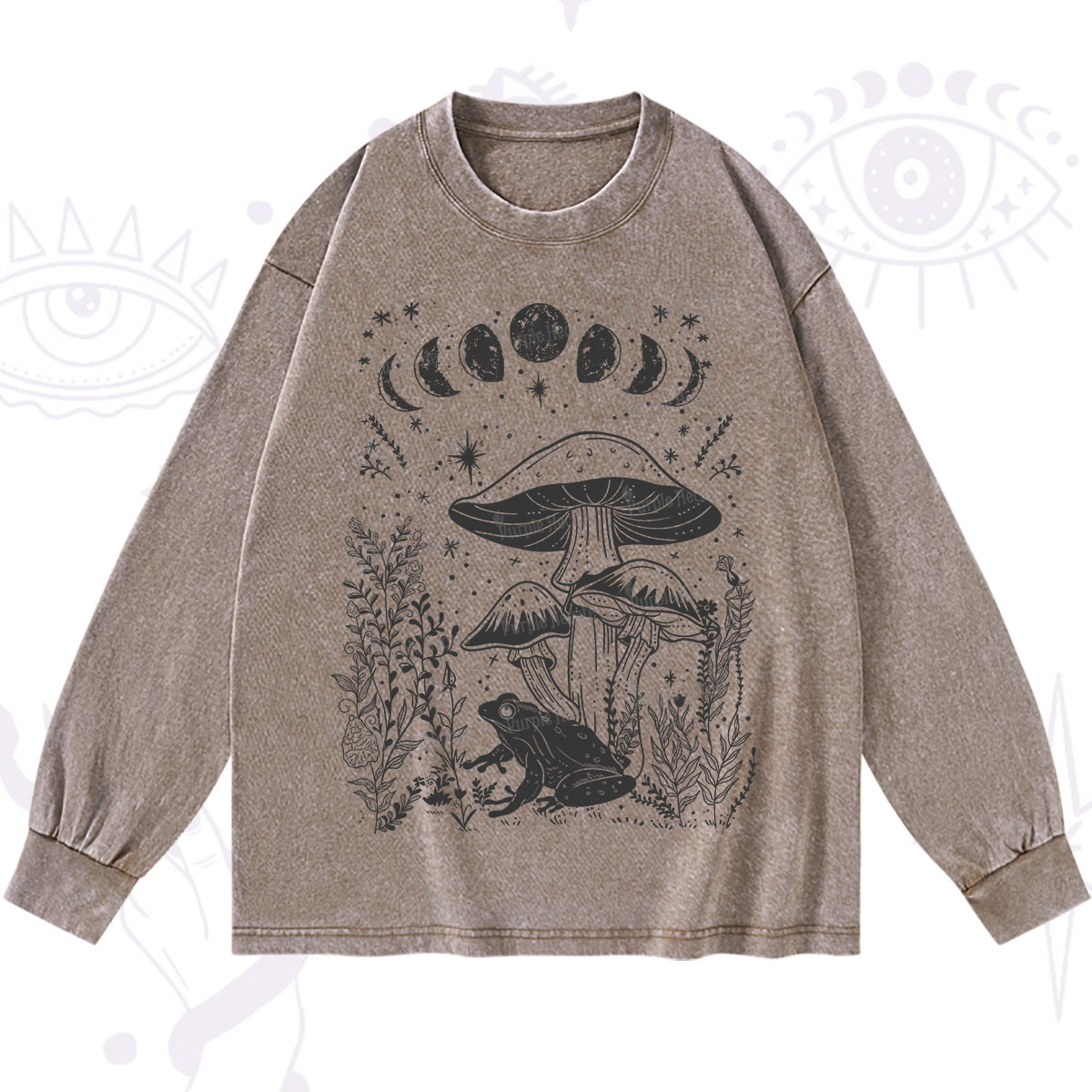 Purplehecate Celestial Frog Mushrooms Washed Long Sleeve Shirt