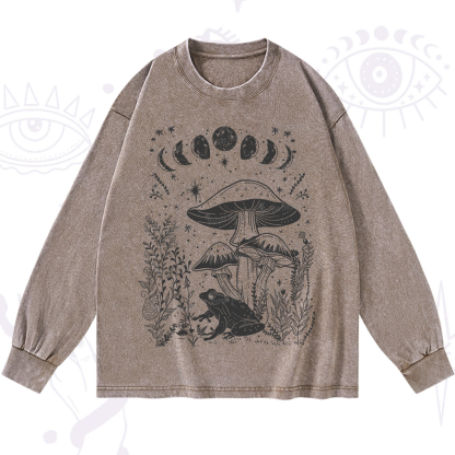 Purplehecate Celestial Frog Mushrooms Washed Long Sleeve Shirt