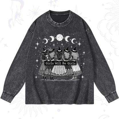 Purplehecate Girls Will Be Girls Witch Power Washed Long Sleeve Shirt
