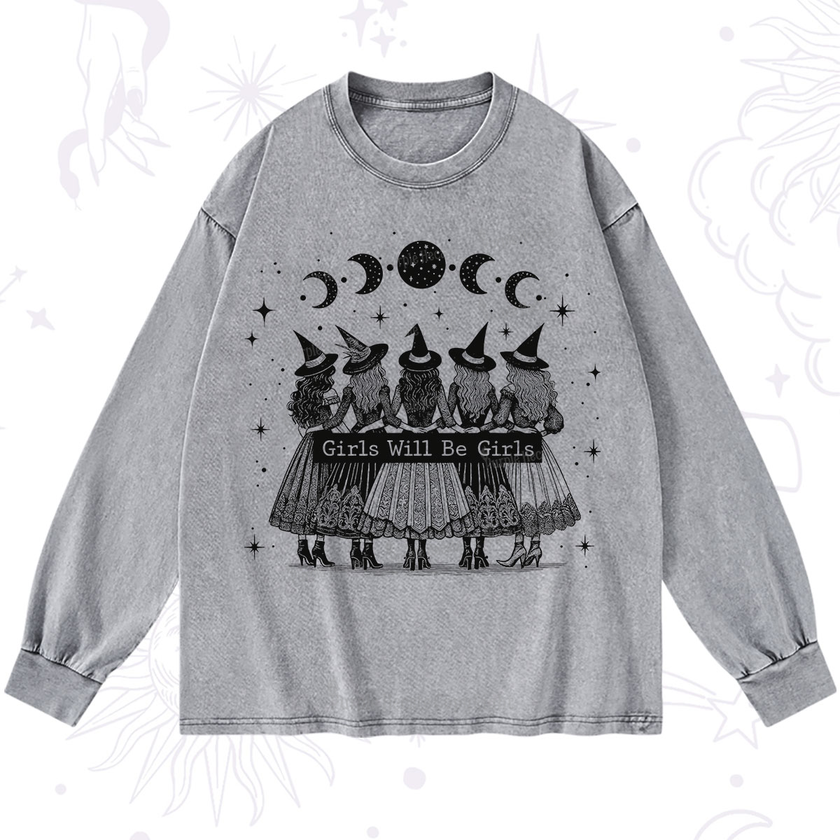Purplehecate Girls Will Be Girls Witch Power Washed Long Sleeve Shirt