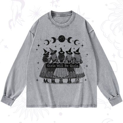 Purplehecate Girls Will Be Girls Witch Power Washed Long Sleeve Shirt