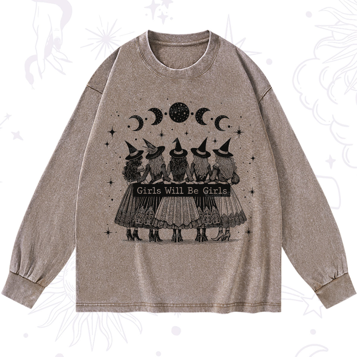 Purplehecate Girls Will Be Girls Witch Power Washed Long Sleeve Shirt