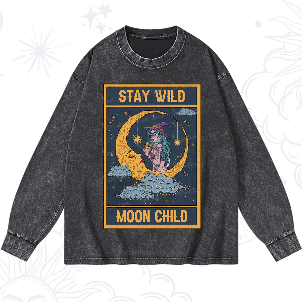 Purplehecate The Stay Wild Moon Child Oracle Card Washed Long Sleeve Shirt