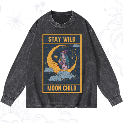 Purplehecate The Stay Wild Moon Child Oracle Card Washed Long Sleeve Shirt