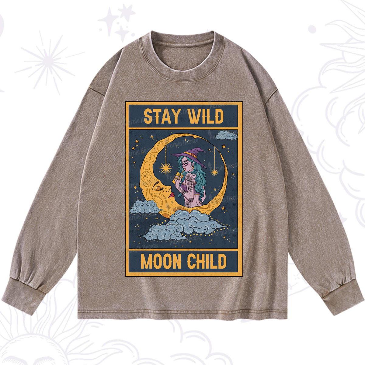 Purplehecate The Stay Wild Moon Child Oracle Card Washed Long Sleeve Shirt