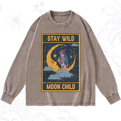 Purplehecate The Stay Wild Moon Child Oracle Card Washed Long Sleeve Shirt