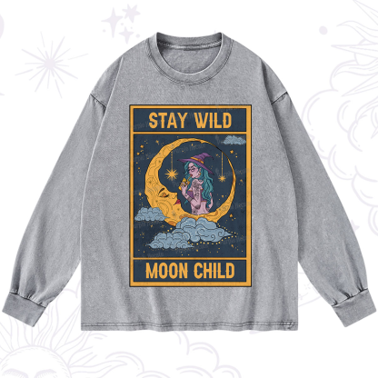 Purplehecate The Stay Wild Moon Child Oracle Card Washed Long Sleeve Shirt