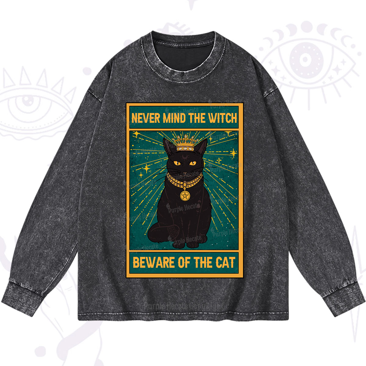Purplehecate The Never Mind The Witch Beware Of The Cat Oracle Card Washed Long Sleeve Shirt