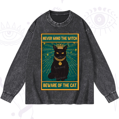 Purplehecate The Never Mind The Witch Beware Of The Cat Oracle Card Washed Long Sleeve Shirt