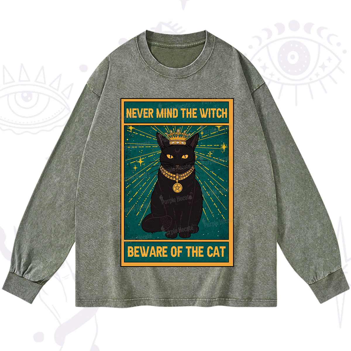 Purplehecate The Never Mind The Witch Beware Of The Cat Oracle Card Washed Long Sleeve Shirt