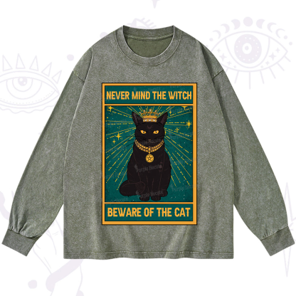 Purplehecate The Never Mind The Witch Beware Of The Cat Oracle Card Washed Long Sleeve Shirt