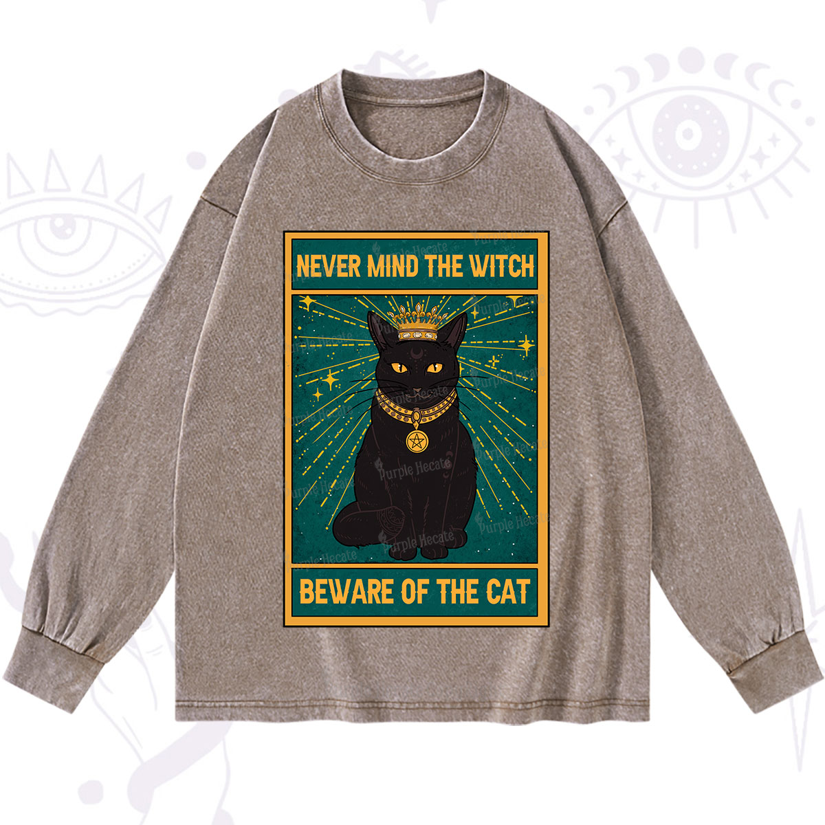 Purplehecate The Never Mind The Witch Beware Of The Cat Oracle Card Washed Long Sleeve Shirt