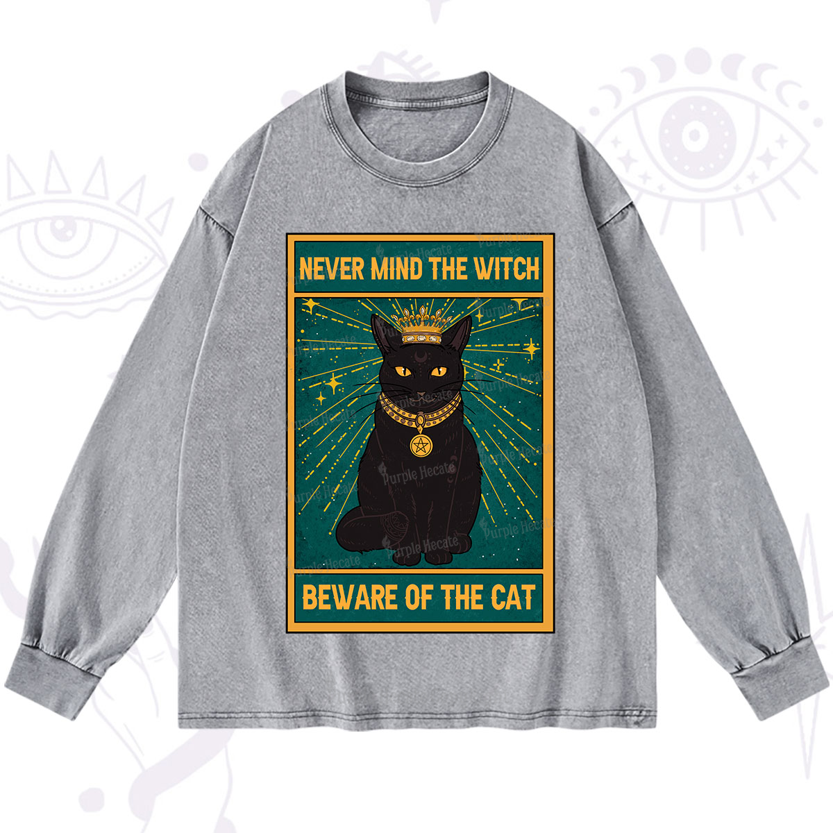 Purplehecate The Never Mind The Witch Beware Of The Cat Oracle Card Washed Long Sleeve Shirt