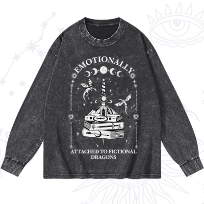 Purplehecate Emotionally Attached to Fictional Dragons Washed Long Sleeve Shirt