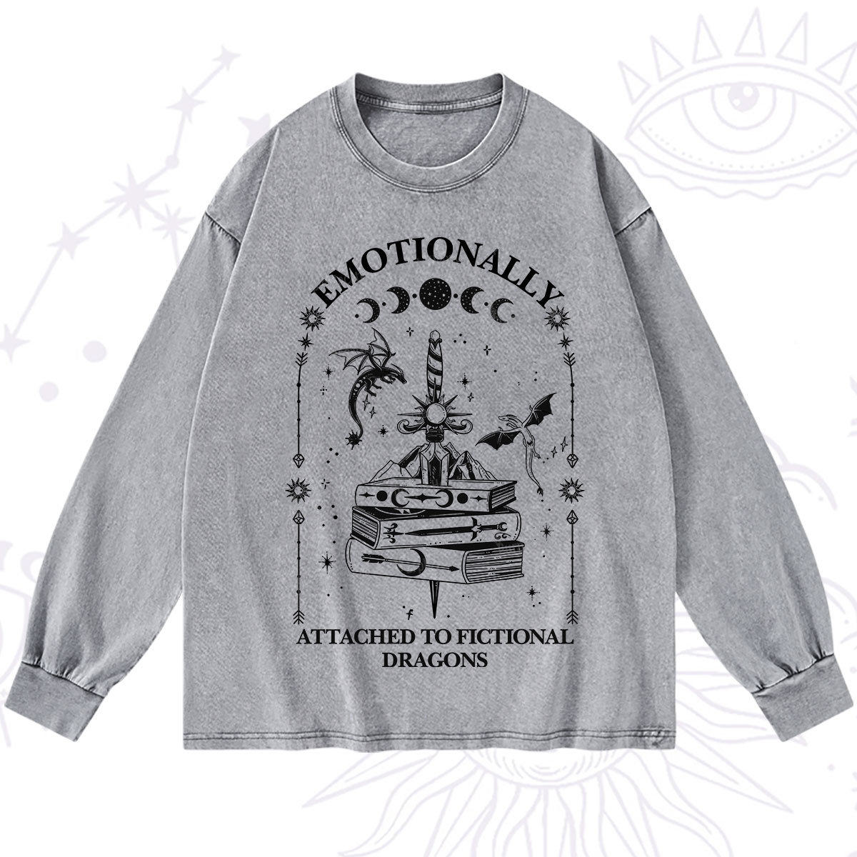 Purplehecate Emotionally Attached to Fictional Dragons Washed Long Sleeve Shirt