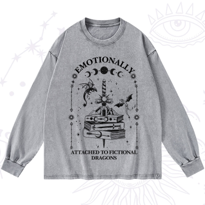 Purplehecate Emotionally Attached to Fictional Dragons Washed Long Sleeve Shirt