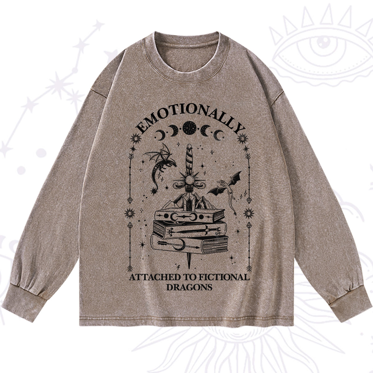 Purplehecate Emotionally Attached to Fictional Dragons Washed Long Sleeve Shirt