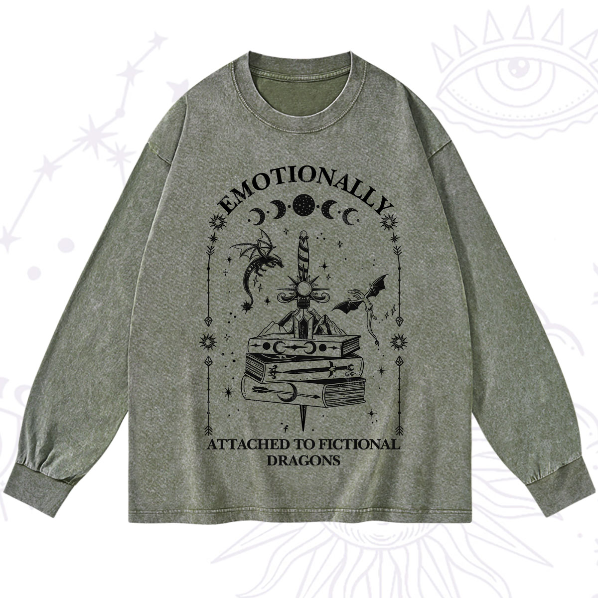 Purplehecate Emotionally Attached to Fictional Dragons Washed Long Sleeve Shirt