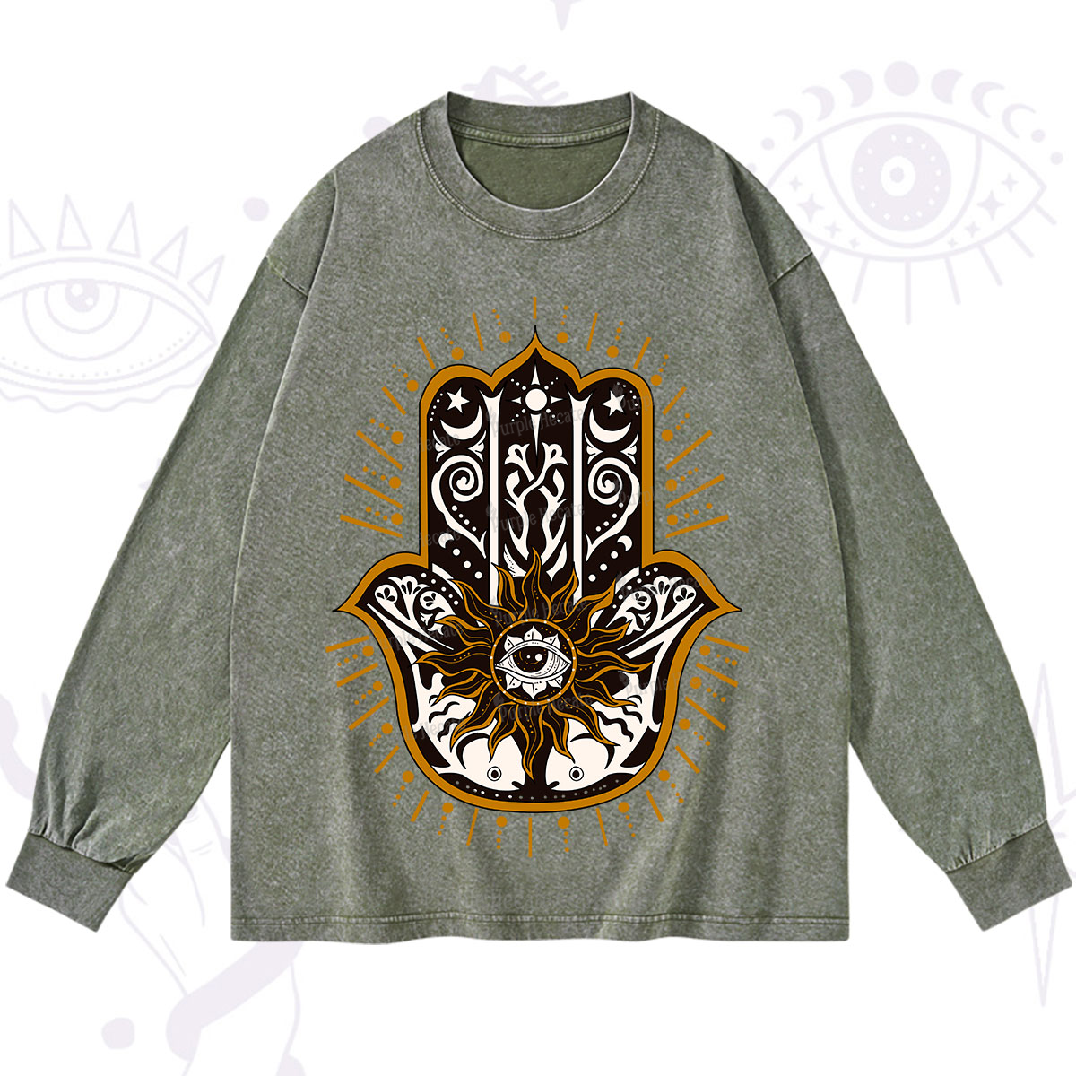 Purplehecate The Sun Eye Hamsa Washed Long Sleeve Shirt