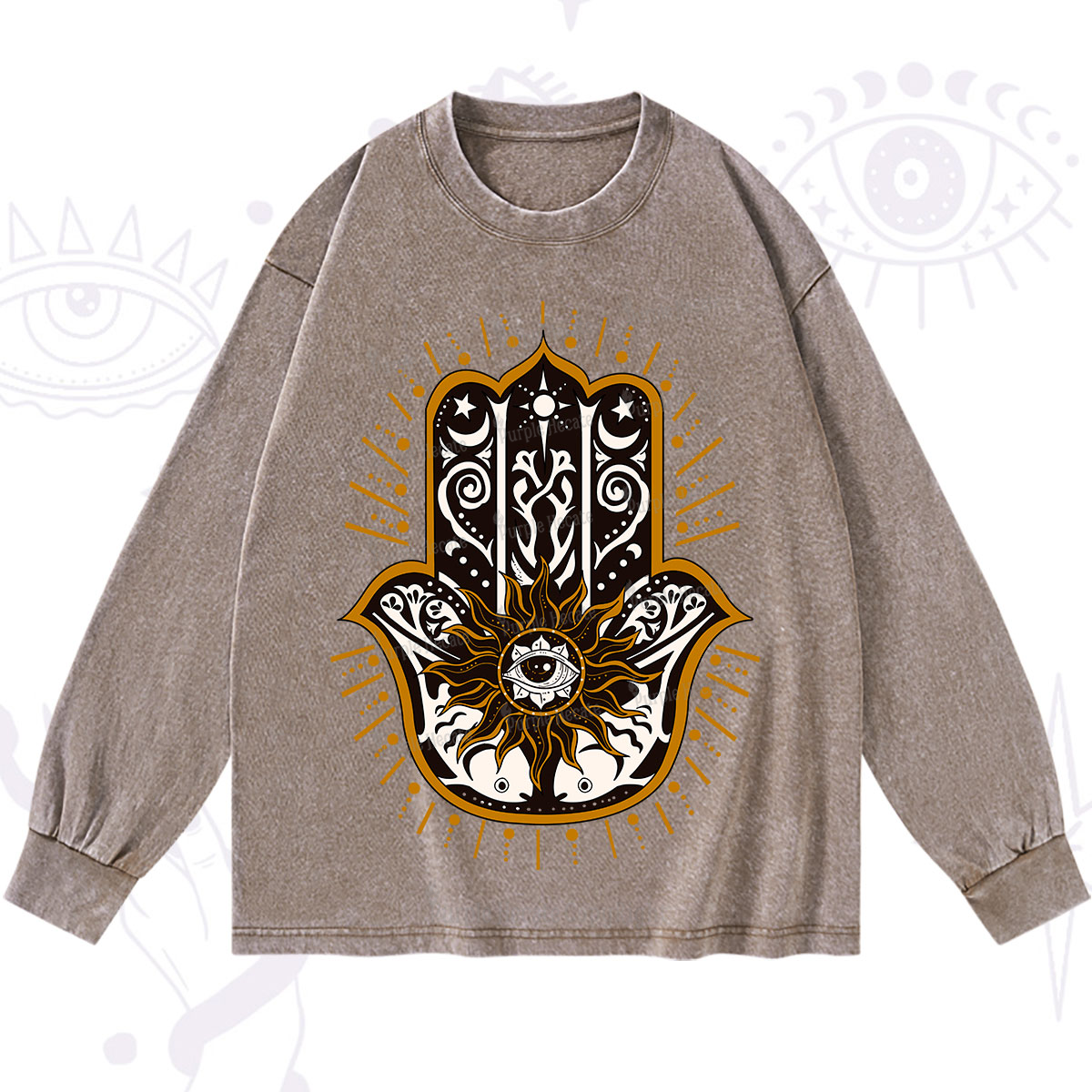 Purplehecate The Sun Eye Hamsa Washed Long Sleeve Shirt
