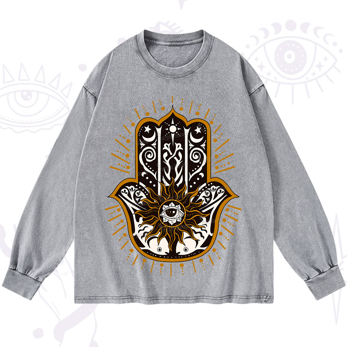 Purplehecate The Sun Eye Hamsa Washed Long Sleeve Shirt