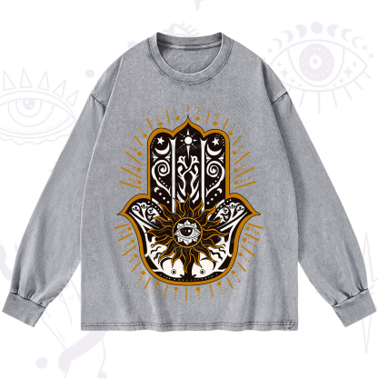 Purplehecate The Sun Eye Hamsa Washed Long Sleeve Shirt