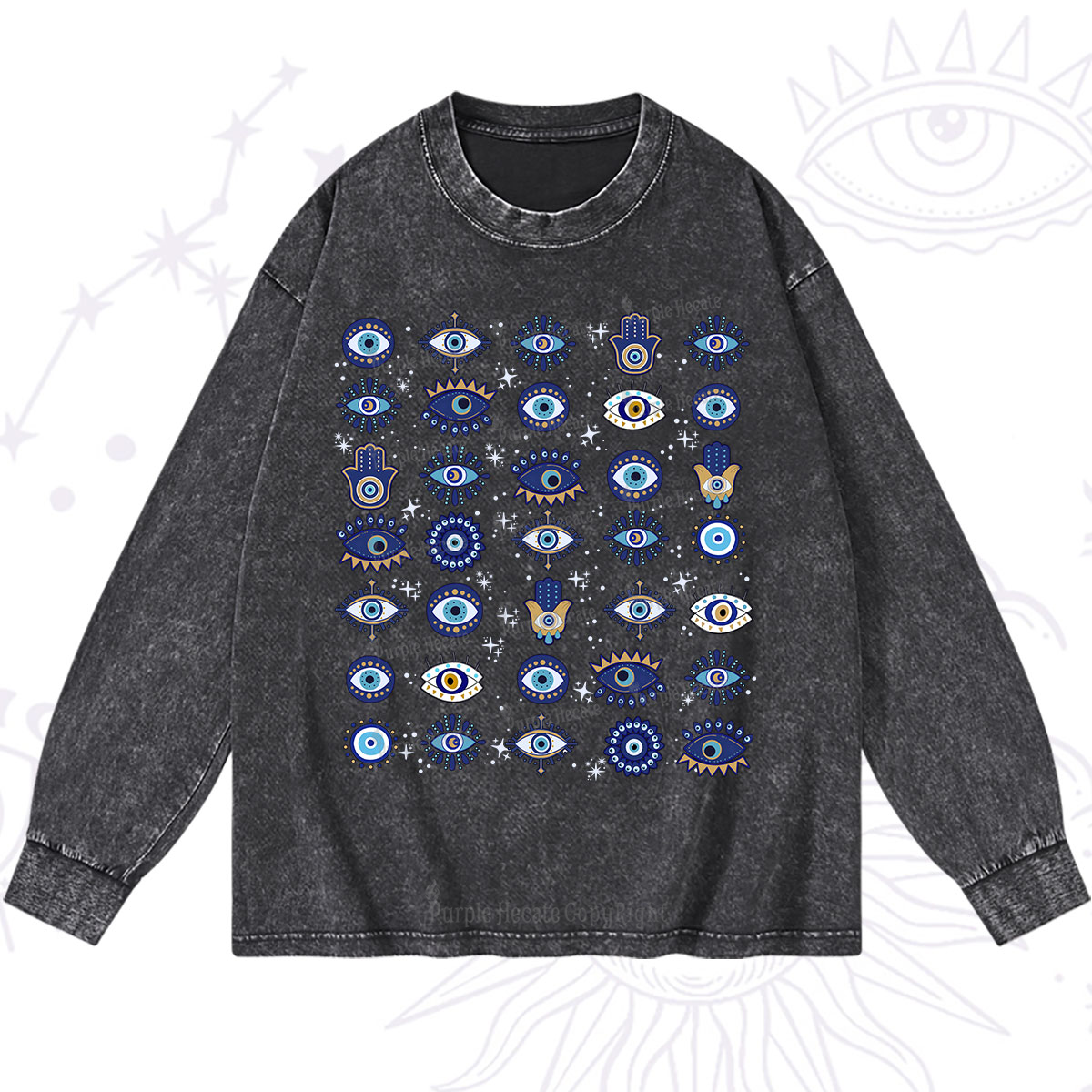 Purplehecate Evil Eye Protection Washed Long Sleeve Shirt