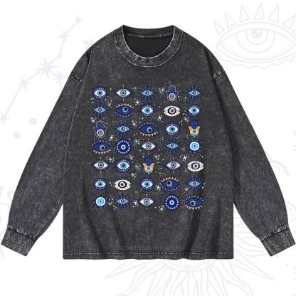 Purplehecate Evil Eye Protection Washed Long Sleeve Shirt