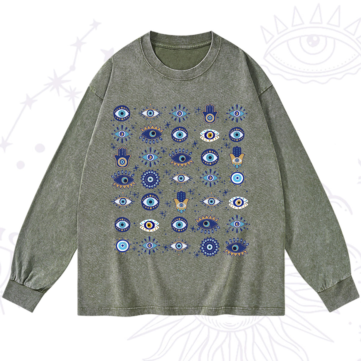 Purplehecate Evil Eye Protection Washed Long Sleeve Shirt