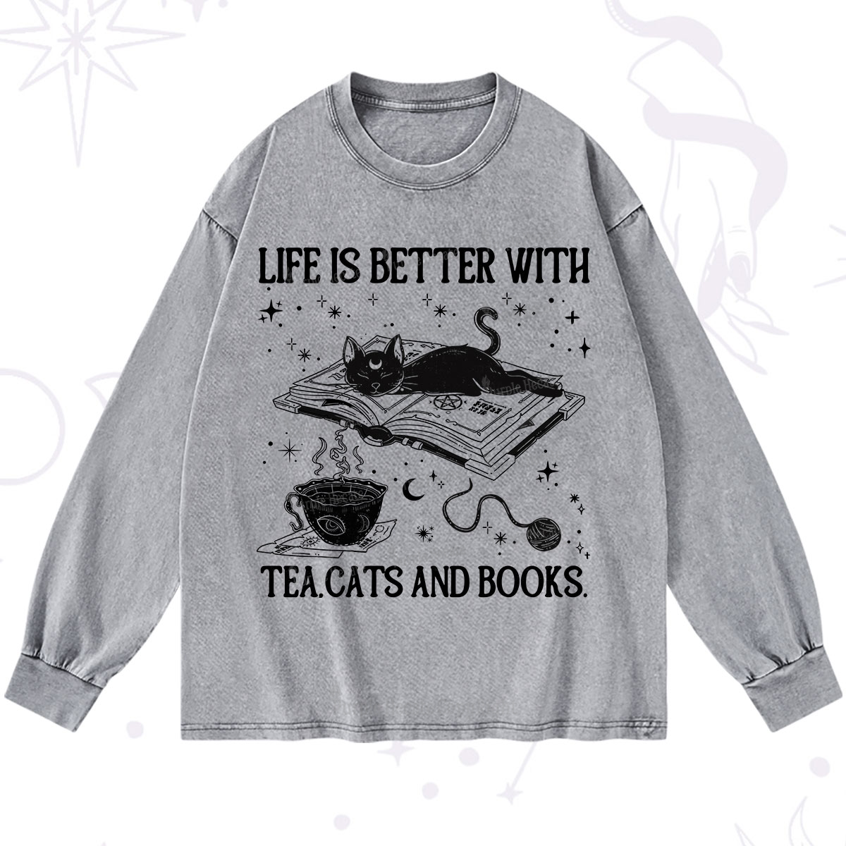 Purplehecate Life Is Better With Cats And Books Washed Long Sleeve Shirt